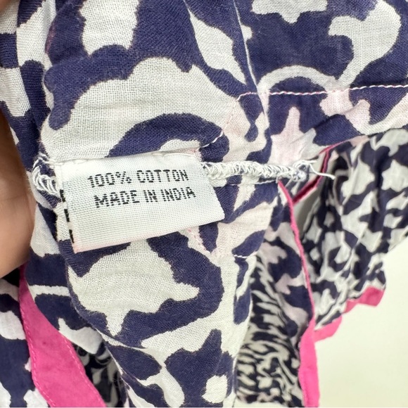 Roberta Roller Rabbit Navy Blue White Trellis Pink Trim Cotton Tunic Sz M - Picture 4 of 5